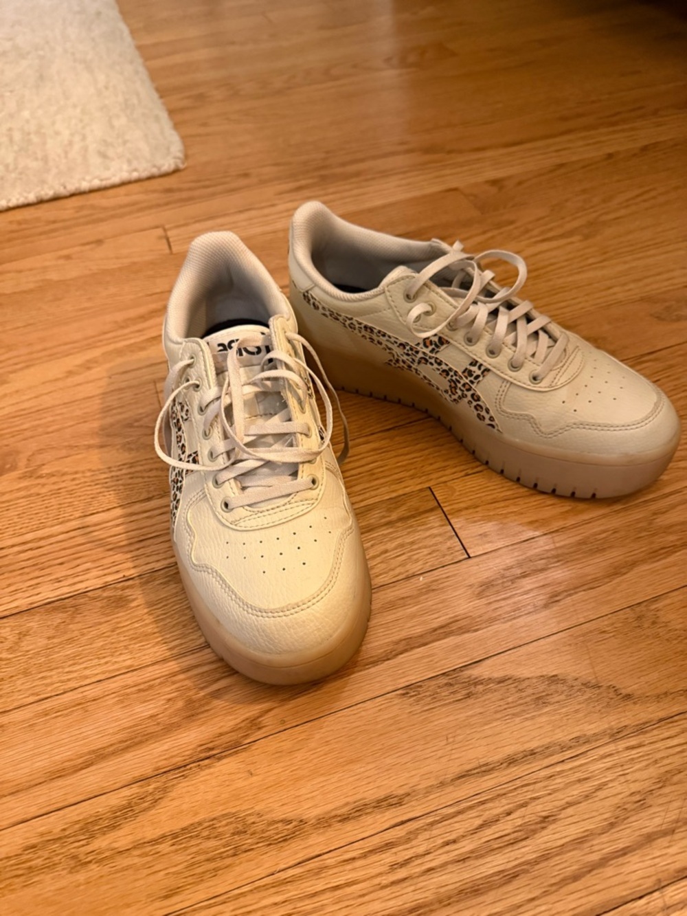 ASICS Japan S PF Bone/White Platform Sneakers with Subtle Leopard Accents Size 9